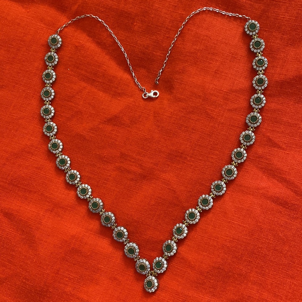925 Sterling Silver GP Handmade Gemstone Emerald & Zircon Ladies Necklace